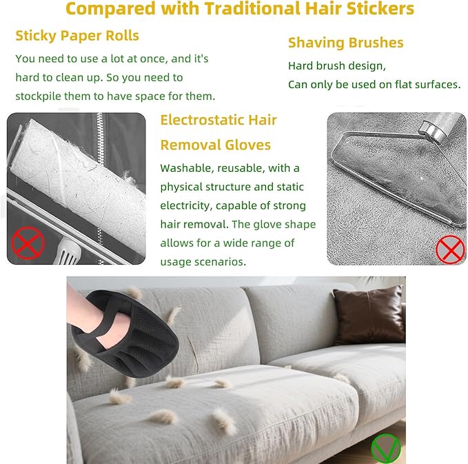 Cat Dog Pet Electrostatic Hair Removal Gloves,Upgraded in 2025,Hair Brush,Washable,Reusable,For Clothes, Sofa,Carpet,Car Seat