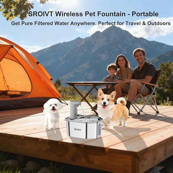 Cat Water Fountain Stainless Steel - cat Fountain - Water Fountains for Cats - pet Water Fountain - Dog Water Fountain - Stainless Steel cat Water Fountain Cordless - 88oz/2.6L,1Filters