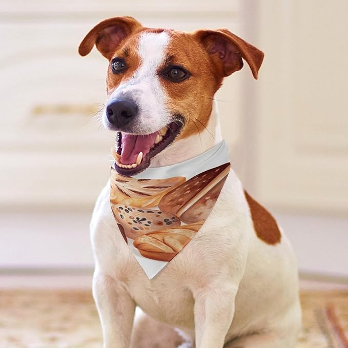 Dog Bandana Spring Pet Scarf Adjustable Triangle Painted Bread Printing Dog Bib Washable Polyester Puppy Bandana for Small Medium Large Dogs Cat Birthday Party Supplies