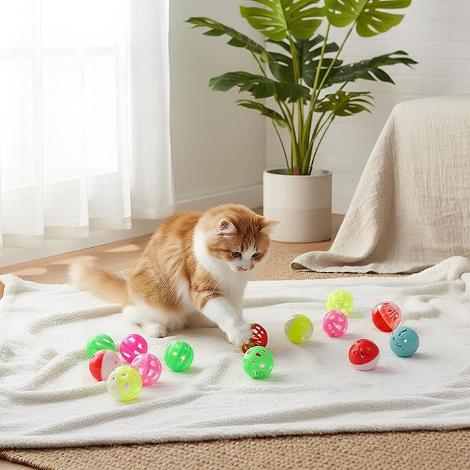 300 Pcs Cat Balls Bulk Plastic Lattice Balls Colorful Assorted Pack Kitten Ball with Bells for Indoor Cat Stray Kitten to Chase Pounce Play