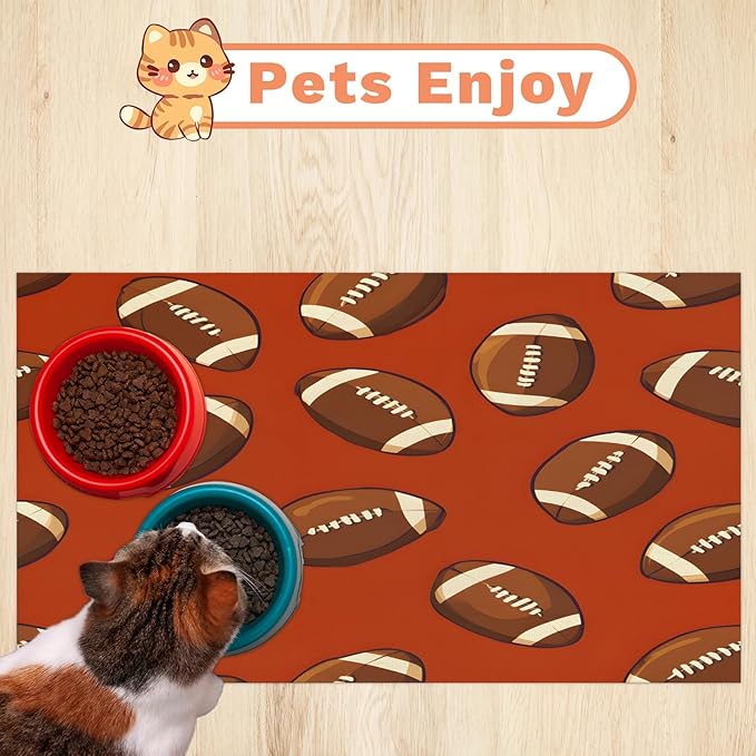 Football Rugby Dog Food Mat for Floors Absorbent, Quick Dry Water Dispenser Mat for Food, Water, Pet Supplies 16" x 24", Sport