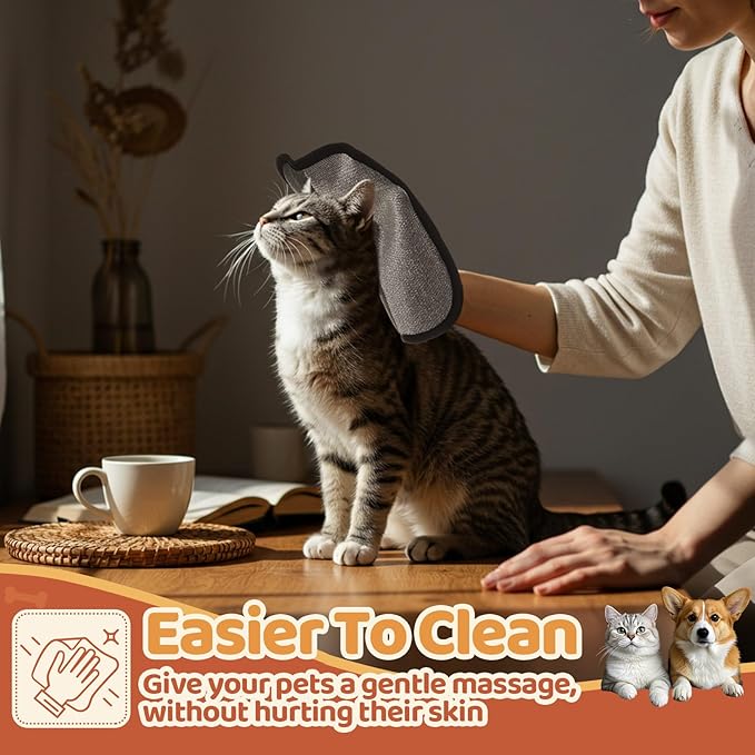6 Pcs Pet Hair Removal Glove for Cats & Dogs Reusable Static Pet Hair Remover Grooming Glove Brush Tool with Flea Comb and Grooming Comb for Furniture Clothing Bedding Sofa Carpet