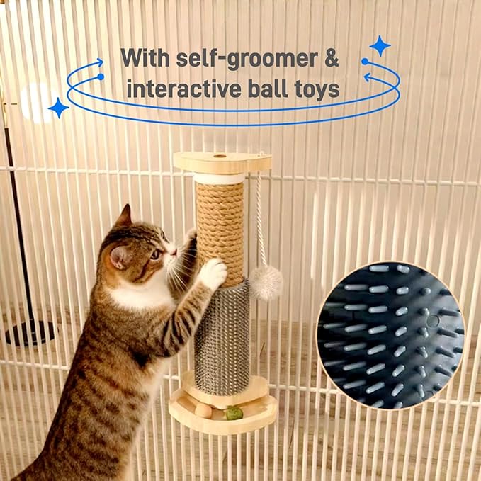 SHENGOCASE 2-Pack Cat Scratching Post with Track Ball Toys for Crate Cage, Cage Mounted with Self Groomer and Massager, Kennel Playpen Accessories