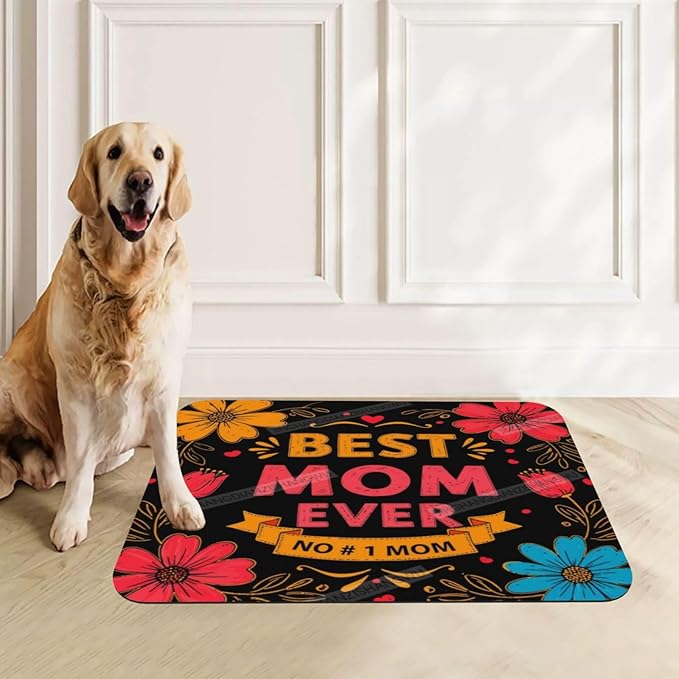 Pet Feeding Mat Happy Mother's Day Floral Best Gift Mom Bo Absorbent Pet Placemat for Food Water Bowl with Waterproof Rubber Backing 24x16In Quick Dry Water Dispenser Mat Dog Cat