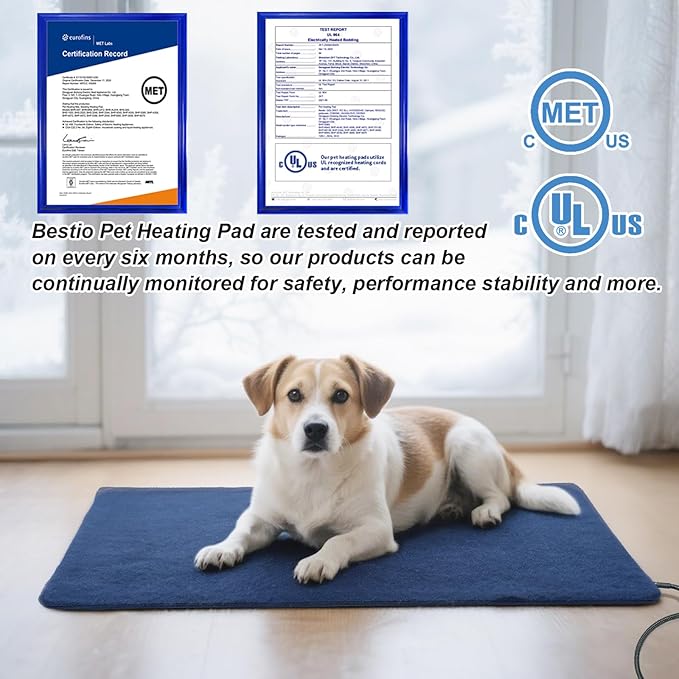 Bestio Extra Large Dog Heating Pad,47x30 in Heated Dog Bed with Constant Heat & Auto Modes，MET&UL Certified Pet Heating Pad,Chew-Resistant Cord,Waterproof Washable Cover- Blue
