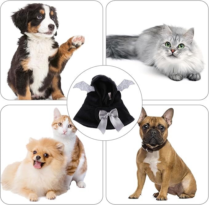 Pet Dog Cloak Cape Hooded Costume Black Cotton Bat Wings Neck 30cm Halloween Christmas Pet Supplies Apparel