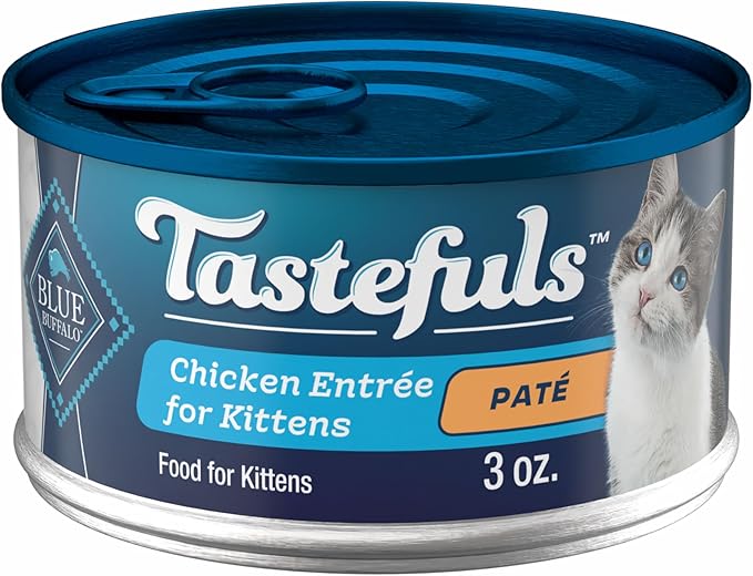 Blue Buffalo Tastefuls Wet Cat Food Paté for Kittens, Made with Natural Ingredients | Chicken Entrée, 3-oz. Cans (24 count )