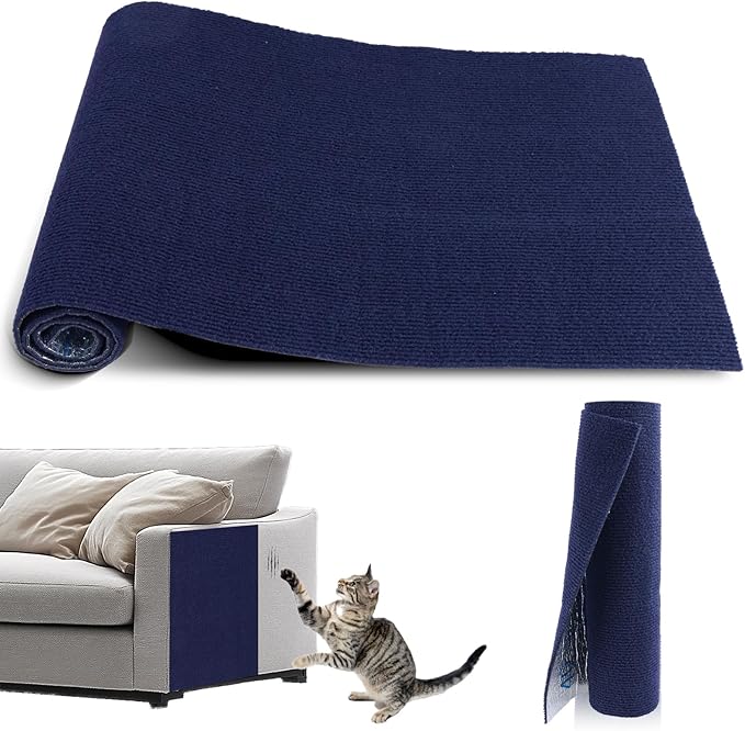 Self-Adhesive Cat Scratch Mat Trimmable Cat Scratching Post Carpet 79in Durable Carpet Mat Pad Replacement for Cat Tree Shelves Post Couch, Furniture, Walls & Doors DIY Cat Climbing Mat(Dark Blue)