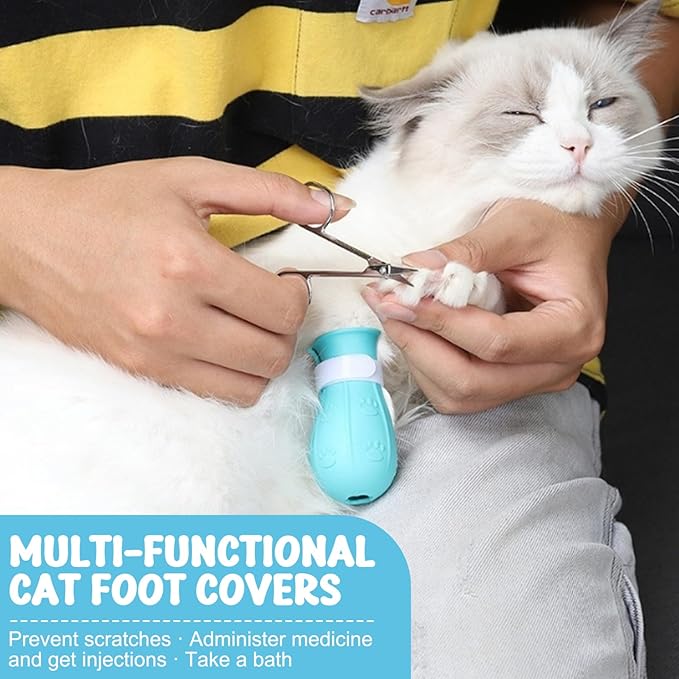 Cat Bubble Muzzle with 4 Boots 5 Inch, Breathable Transparent Anti-Lick & Anti-Bite Head Cover for Grooming Nail Trimming