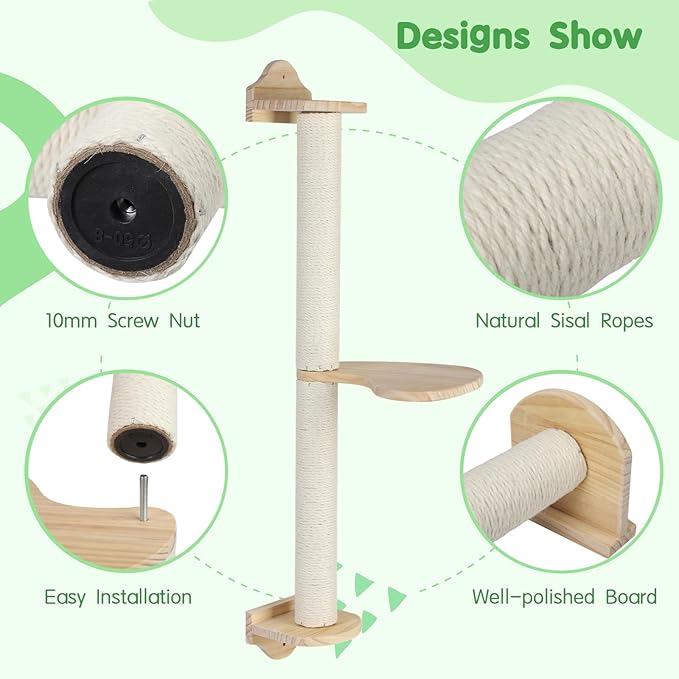 Dorakitten Cat Scratching Posts, 2 PCS, Sisal Hemp, Wall Mounted, Modern Style, Large Breed Friendly