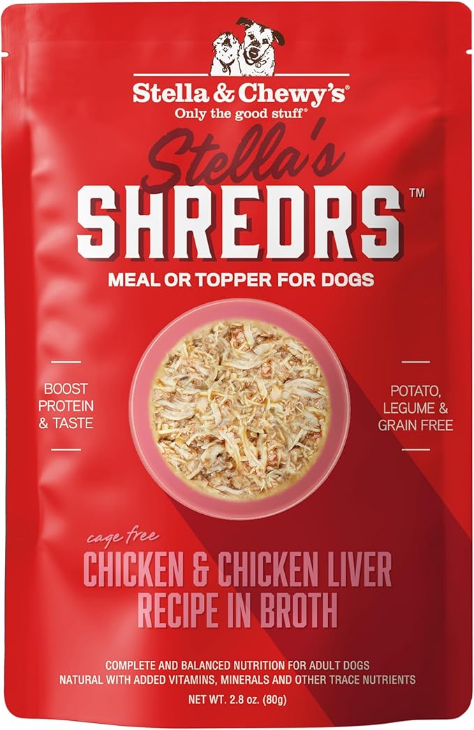 Proposed Value: Stella & Chewy's Cage Free Chicken & Chicken Liver Shredrs - Premium Dog Food Pouches - Perfect For Picky Eaters - 24 Pack, 2.8oz Each