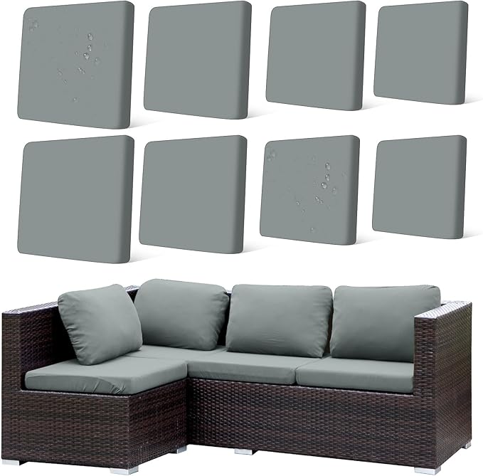 HANDONTIME 8Pcs Patio Cushion Covers Stretch Outdoor Couch Cover Replacement Cushions for Outdoor Furniture Waterproof Patio Furniture Cover for Pets Sofa Covers Washable (Grey,Cover Only)