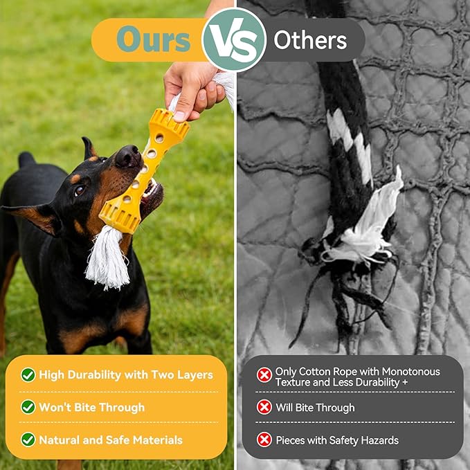 Durable Rubber with Pure Cotton Tassels for Medium and Large Breeds, Indoor Dog Chew Toy for Boredom Buster, Outdoor Fetch and Chase Toy for Excess Energy Relief, Cream Flavor, Yellow/White