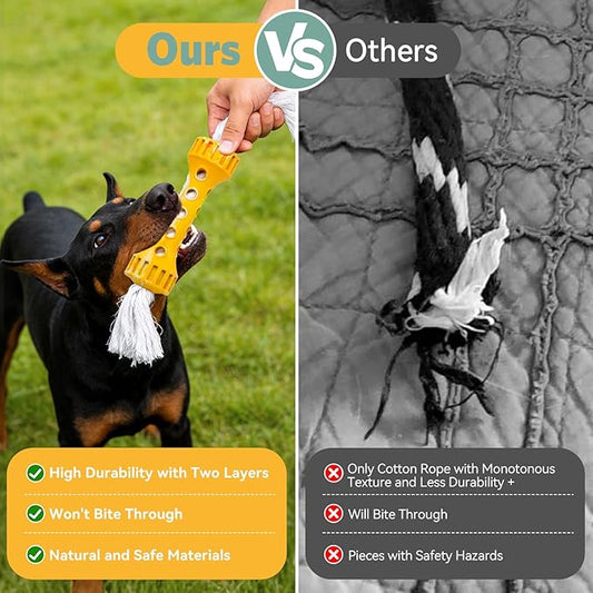 Durable Rubber with Pure Cotton Tassels for Medium and Large Breeds, Indoor Dog Chew Toy for Boredom Buster, Outdoor Fetch and Chase Toy for Excess Energy Relief, Cream Flavor, Yellow/White