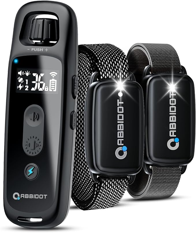 ABBIDOT Dog Shock Collar, 3300 FT Dog Training Collar with Remote, IPX7 Waterproof with 4 Training Modes, Rechargeable E-Collar for Small Medium Large Dogs (15-120 lbs) (Pure Black, 2 Collars)