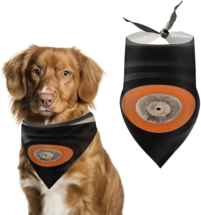 Dog Bandana Spring Pet Scarf Adjustable Triangle Vintage Vinyl Record Printing Dog Bib Washable Polyester Puppy Bandana for Small Medium Large Dogs Cat Birthday Party Supplies