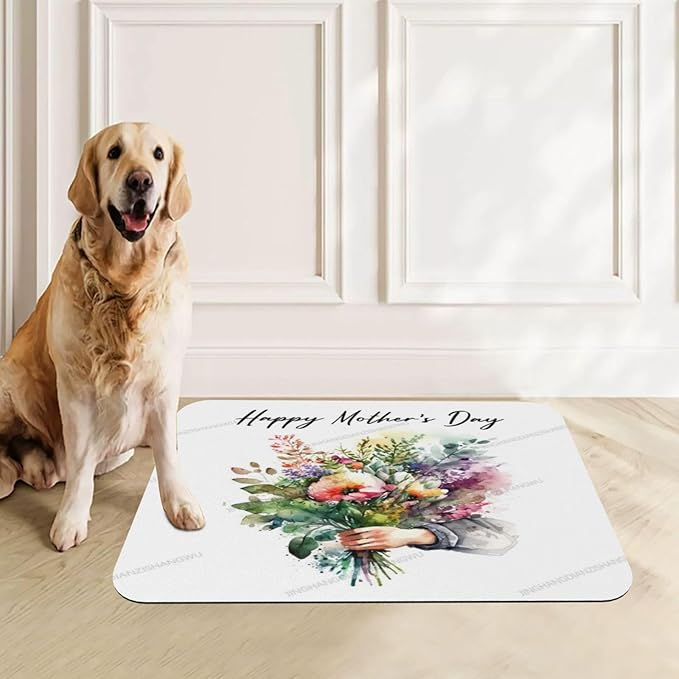 Dog Food Mat for Floors Absorbent Quick Drying Happy Mother's Day Floral Gift for Mom Gq Pet Cat Food Mat Easy-to-Clean Pet Feeding Mats Dog Bowl Mats 18X12In
