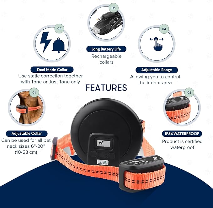 My Pet Command, Indoor Pet Barrier with Adjustable Range, Static and Tone Correction, Hidden Fence for Dogs Containment Collar, Wireless Pet Gate Keeps Areas Off Limits, Rechargeable Collars