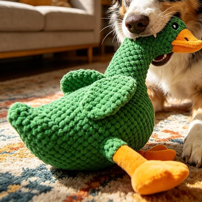 Squeaky Duck Dog Toy - Tough Bite Resistant Plush Animal for Dogs, Interactive Sound Chew Training Tool, Safe Play Companion | Suitable Indoor Home Use, Outdoor Yard Play, Park Activities, Travel Fun