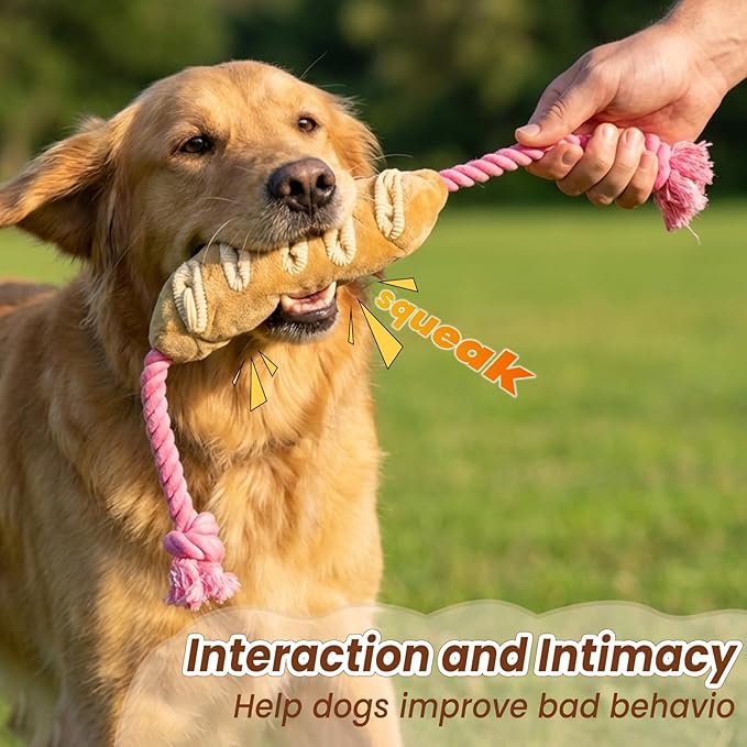 Baguette Dog Snuffle Toy, Interactive Crinkle Plush Chew Toys with Rope for Large Medium Small Dogs, Hide and Seek Treat Dispensing Puzzle for Puppy Boredom Relief, Brain Stimulation Foraging