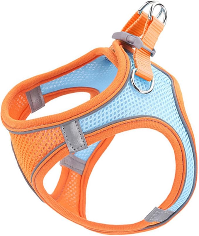 BESPORTBLE Pet Harness and Leash Set with Reflective Strips, Breathable Mesh Dog and Cat Vest Harness Xs, Dual-Color Orange, Lightweight Pet Supply for Puppy and Kitten Walking