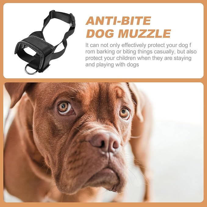 PRETYZOOM Adjustable Anti-bite Dog Muzzle, Black Nylon Breathable Mouth Cover, Size L, Safety Mouth Mask for Barking Control and Chewing Prevention, Pet Dog Supply for Daily Use