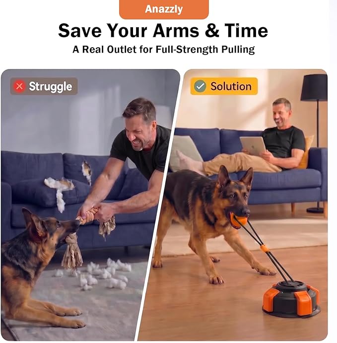 Upgraded Interactive Dog Toy, Heavy-Duty Tug-of-War Chew Toy, Stress Relief Dog Tug Toy, Durable Puppy Molar Chew Toy, Bite Resistant, Teeth Cleaning, Universal Pet Supplies (Black-Orange)