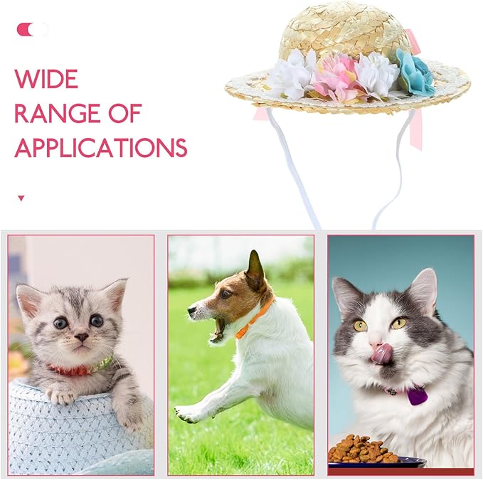 Pet Summer Straw Hat with Bowknot, Wear-Resistant Puppy Cosplay Hat, Decorative Small Size Outdoor Dog Accessory for Photo Props and Pet Supplies