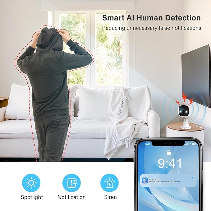 Jennov 2K Security Camera, WiFi Indoor Camera for Home Security, Plug in Powered Pet Cam, Dual-Band (5GHz/2.4GHz), Color Night Vision, 2-Way Audio, Human Motion Detection, IP66 Waterproof Outdoor