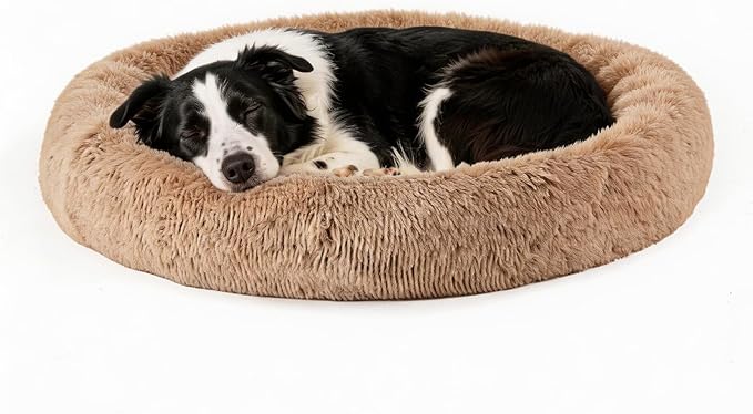 NEWBULIG 30.7x30.7 Inch Dog Bed Large Sized Dog, Donut Shape Cat Beds for Indoor Cats with Washable, Anti-Slip, Faux Fur