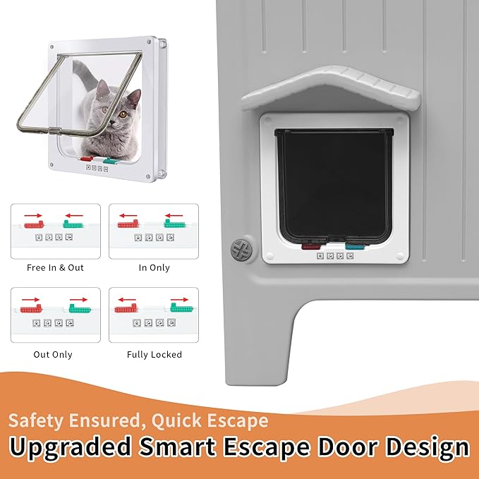 Rockever Heated Cat House for Outside in Winter, 100% Waterproof & Insulated Heated Cat House for Outdoor Cats with Heating Pad, Elevated Outdoor Cat House Safe Escape Door(L,Grey&Heating Pad)
