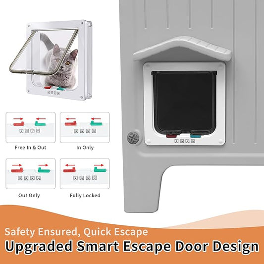 Rockever Waterproof Cat House for Outdoor Cats, Insulated Outdoor Cat House with Soft Mat, Elevated Feral Cat House Outdoor Indoor, Safe Escape Door, Spacious and Clean Easily(L,Grey with Mat)