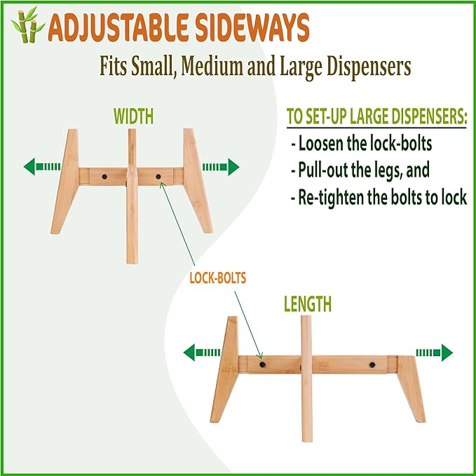 Dog Water Bowl Dispenser Stand - Compatible with Automatic Food Feeders and Water Dispensers - Adaptable Size (Fits S-M-L Sizes) - Natural Bamboo