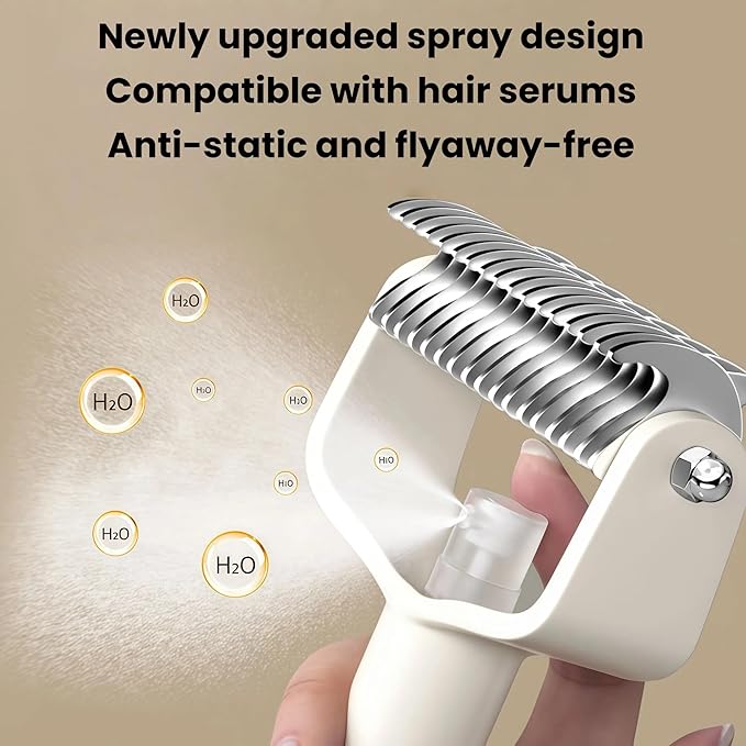 Pet Spray Comb, Newly Upgrade Hair Removal Tool, Gentle Rounded-Tip Cat Dog Grooming Spray Brush with Mist for Long/Short Hair Cats and Dogs(Pink)