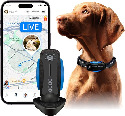 Dog GPS Tracker, Smart Waterproof Tracker with Real-Time Location, Escape Alerts, Activity Monitor, iOS & Android Compatible, for Dogs 40 lbs+ (Black)