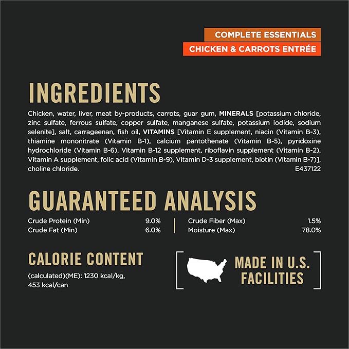 Purina Pro Plan Grain Free Complete Essentials Classic Pate Dog Food,Chicken and Carrots Entrée - 13 oz. Cans,(Pack of 24)