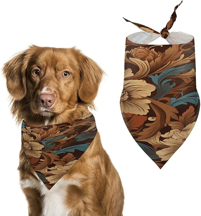 Dog Bandana Spring Pet Scarf Adjustable Triangle Set of Ornate Floral Printing Dog Bib Washable Polyester Puppy Bandana for Small Medium Large Dogs Cat Birthday Party Supplies