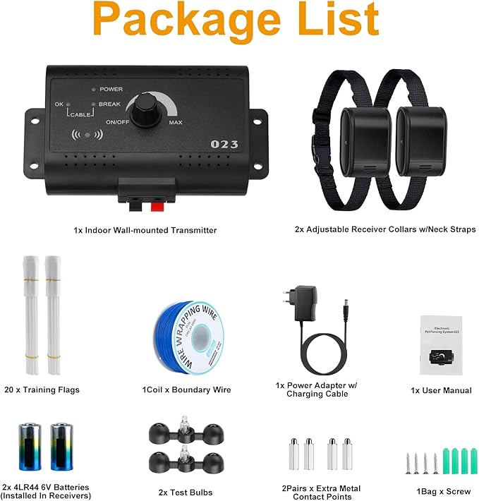 Electric Dog Fence System, Underground Dog Fence System for 2 Dogs, Covers Up to 1.2 Acre, with 2 Waterproof Collars, Tone & Shock Correction for Small Medium Large Dogs