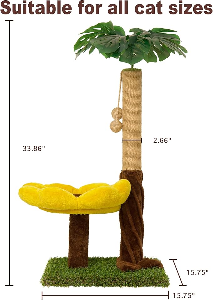 33.86" Tall Cat Scratching Posts Cat Scratcher with Premium Sisal Rope, Sunflower Cat Platform and Danging Balls,Cat Scratcher Suitable for Large Adult cat, Kitten, and All Type of Cats
