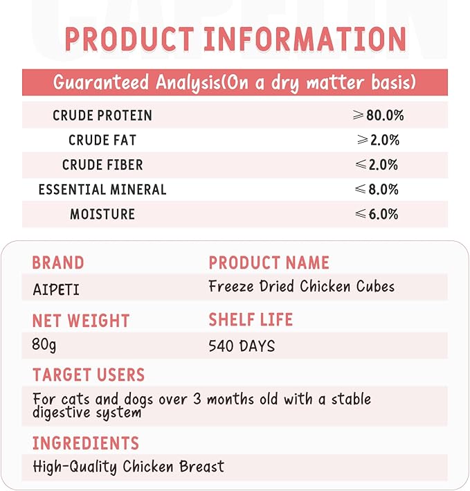 Freeze Dried Chicken Cats & Dogs Treats 80g, Single Ingredient, Premium Quality High Protein Training Treats, Low Fat for Weight Management, Grain Free, Gluten Free, Filler Free