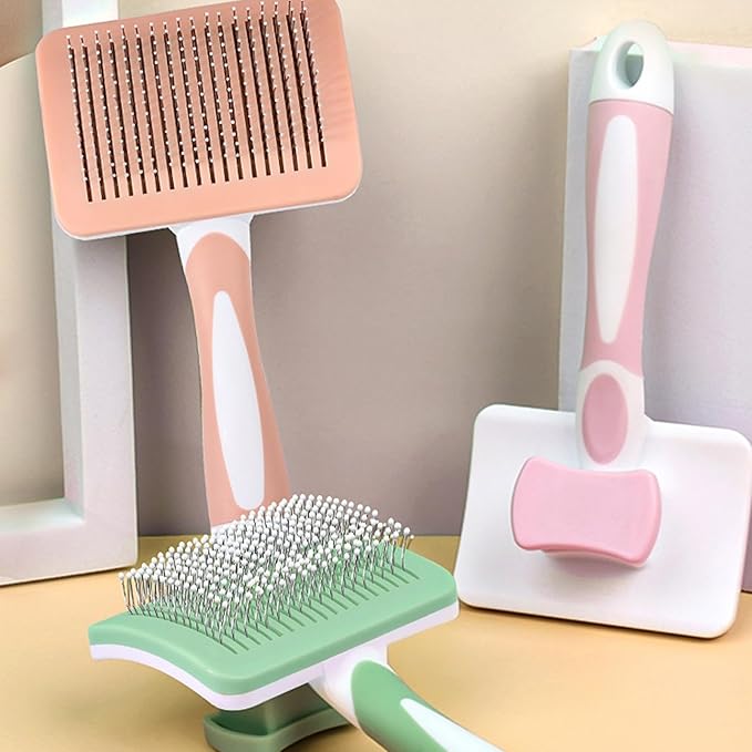Dog Brush, Self Cleaning Shedding Brush - Skin Friendly Grooming Tool for Dogs, Cats, and Puppies, Deshedding and Hair Removal for Long and Short Haired Pets, Green