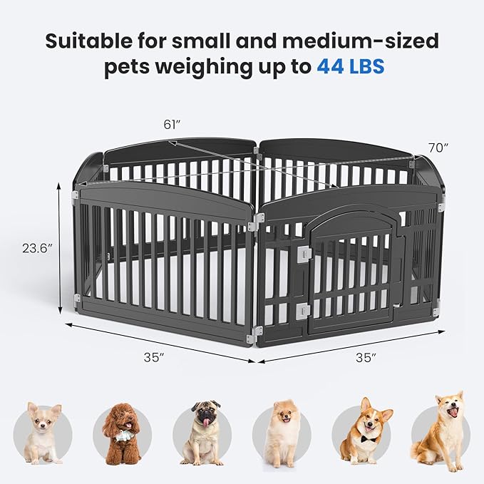 NEWBULIG Dog Playpen 6-Panel, 24IN Puppy Playpen, Stable Dog Play Pen Indoors/Outdoor with Secure Locking Door, Plastic Pet Fence for Small & Medium Dogs