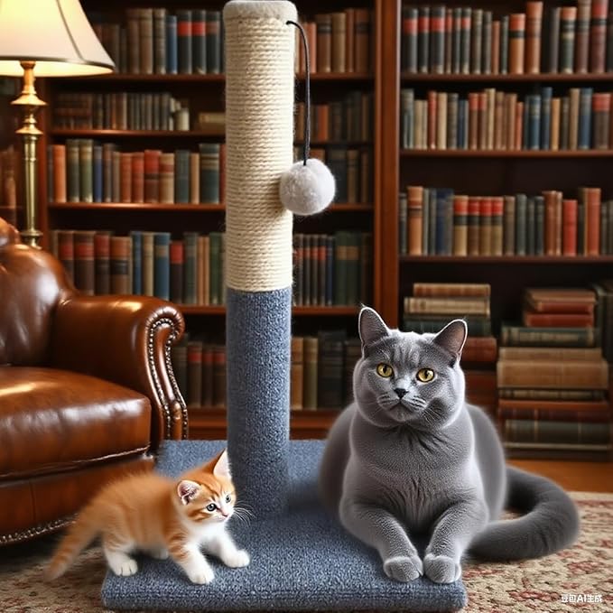 Barelove Cat Scratching Post Tower, Tall Cat Scratch Post, Natural Sisal Rope Scratcher Posts Refill for Indoor Cats, Carpet Cat Scratching Post with Replaceable Toys, Sturdy Base (Grey)