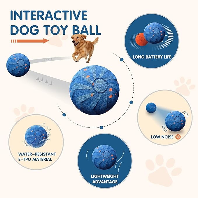 Smart Interactive Dog Toys,Vibrating Dog Ball,Automatic Moving/Bouncing/Rotating,Water Resistant Balls for Medium Large Dogs - Chase Pet Toys to Keep Them Busy (Orange)