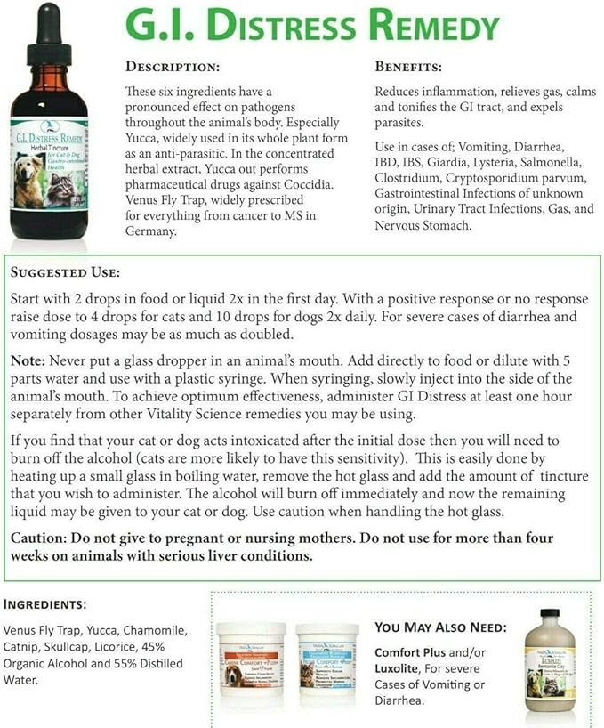Vitality Science GI Distress for Cats | Diarrhea, Vomiting and Discomfort | Aids Digestion and Reduces Bloating | Boosts GI Tract