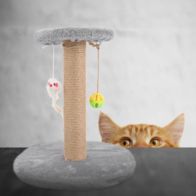 Toyvian Multifunctional Small Sisal Cat Scratching Post Indoor Wear-Resistant Vertical Cat Climbing Frame with Solid Wood Base for Kittens