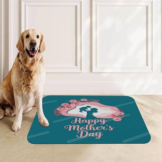 Pet Cat Dog Food Mat Absorbent Dog Feeding Mat Happy Mother's Day Floral Gift Mom Go No Stains Cat Food Mats Indoor Pet Accessories Supplies Dogs Placemat Water Bowl Mats with Rubber Backing 24x16In