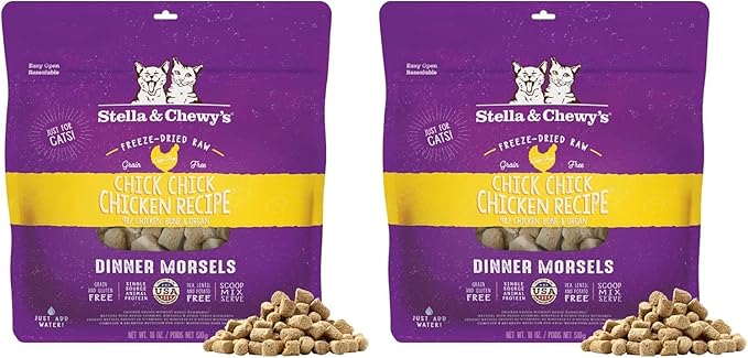 Stella & Chewy's Freeze-Dried Raw Cat Dinner Morsels - Premium Chicken Recipe with 98% Cage-Free Meat & Organs - Natural Grain-Free Cat-& Kitten Food - Made in USA - 18 oz,(Pack of 2)