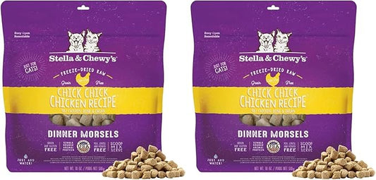 Stella & Chewy's Freeze-Dried Raw Cat Dinner Morsels - Premium Chicken Recipe with 98% Cage-Free Meat & Organs - Natural Grain-Free Cat-& Kitten Food - Made in USA - 18 oz,(Pack of 2)