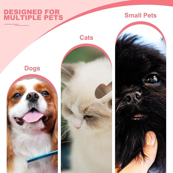 Dog Cat Comb, Pet Combs Stainless Steel Teeth with Rounded Ends for Knots Mats Loose Hair Removal, 7.5IN (Black Plated, 3 Pack), Grooming Tool Intended for Long Curly Hair Pet